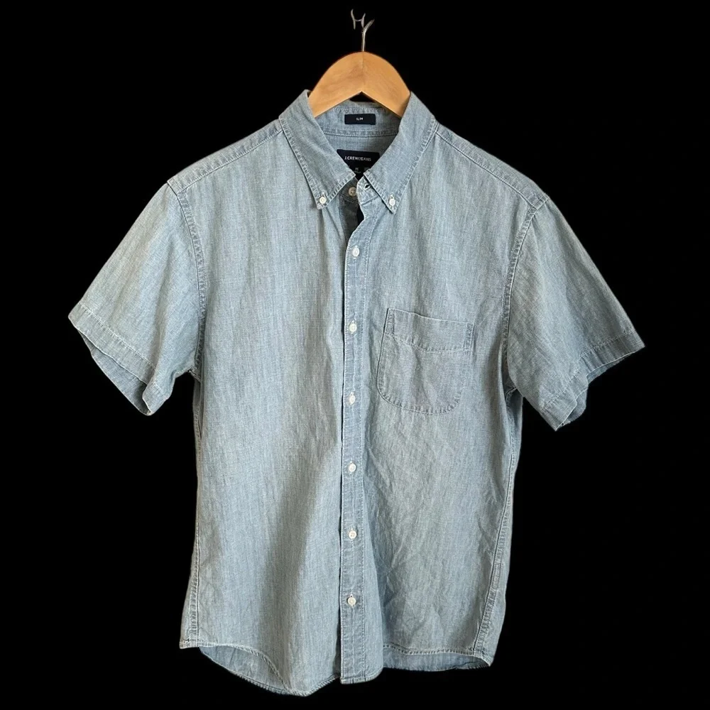 J Crew Jeans Men’s Medium Slim Fit Blue Cotton Button Up‎ Shirt Chambray